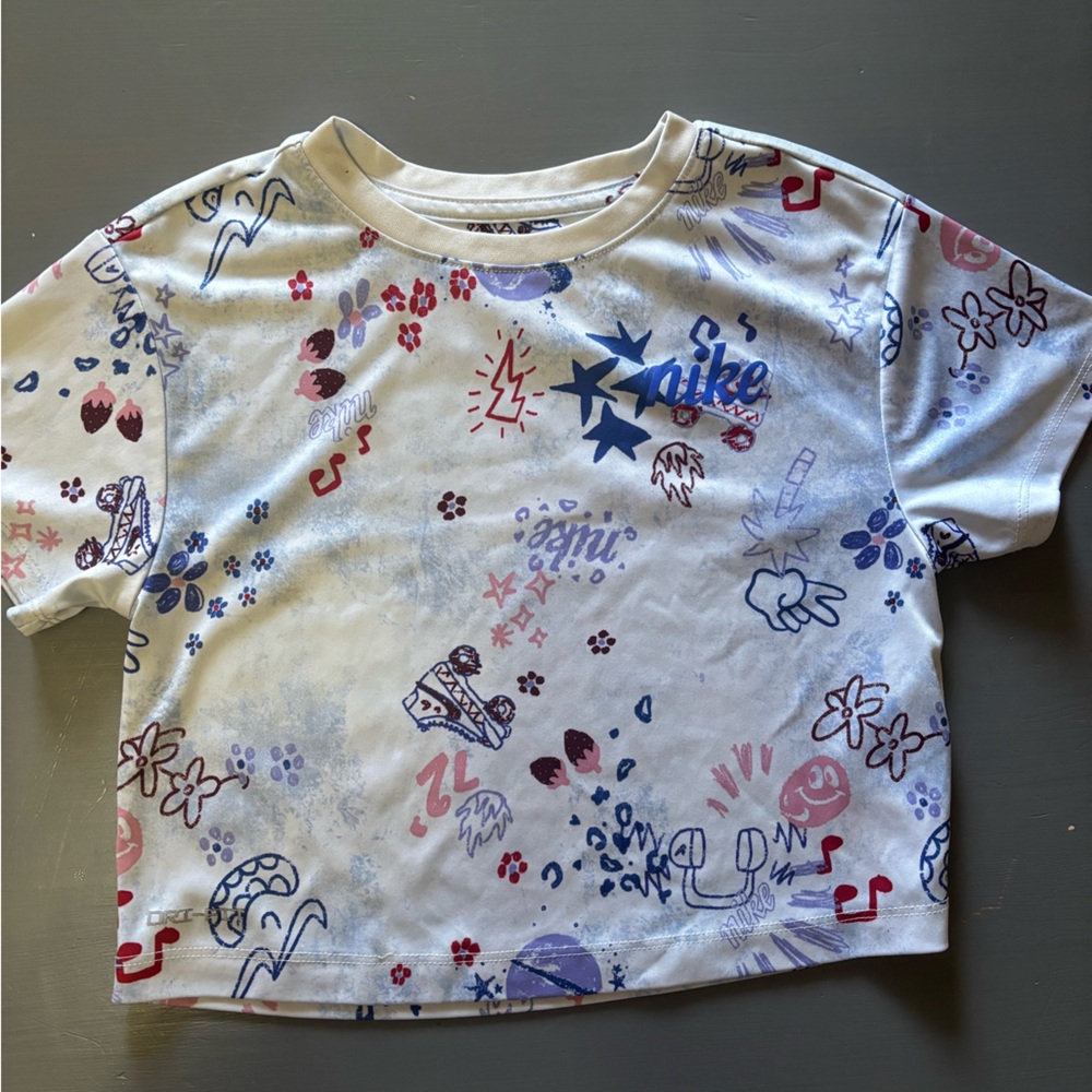 Nike Kids Shirt - White with Blue and Red Accents